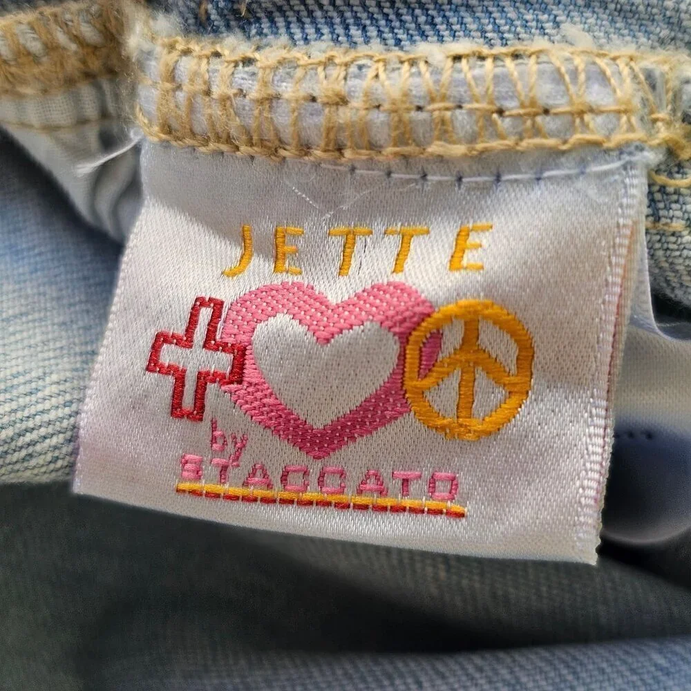 Jette Kids Denim Shorts Bib Overalls Girls 7/8 Cotton Stretch Lightwash Unicorn